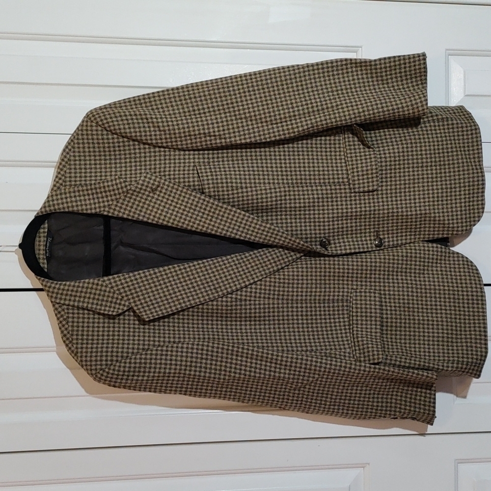 Burberrys Vintage 1970s 1980s brown gingham tailored sport coat 100% Pure Wool